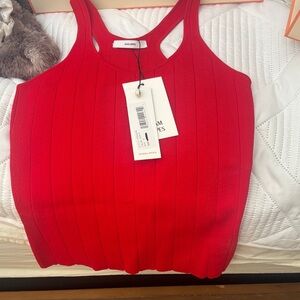 Adam Lippes Red Ribbed Tank Top